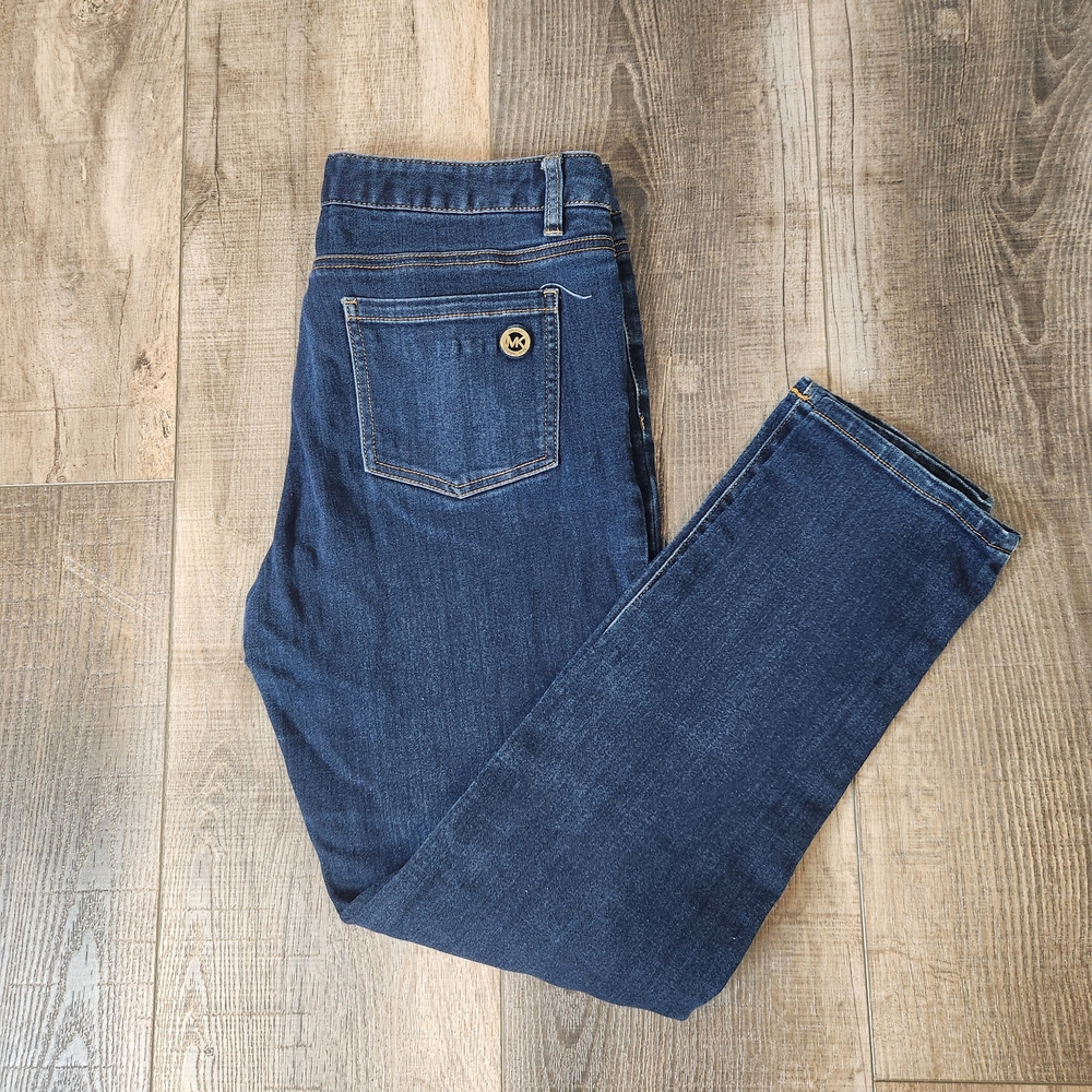 Michael Kors Jeans Women 8 Dark Wash Blue Excellent Slim Fit Gold Logo